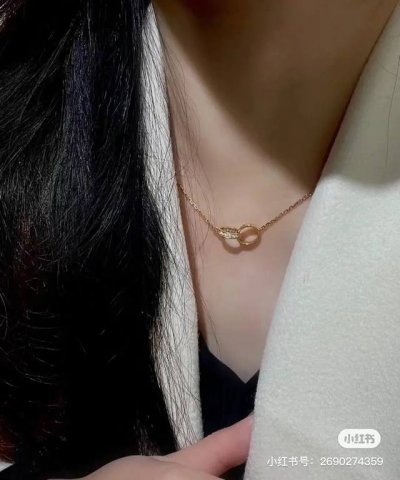 V金镀咪金 卡地亚经典Cnc双环带钻项链 高端定制看链牌看刻字，再看做工 原版复刻 进专柜无压力，德国进口 奢华 高大上 双面光版项链一比一 Logo牌 性价比