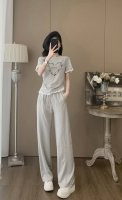 夏季重工钉珠蕾丝T恤长裤套装！面料：棉 涤纶.氨纶 84.54.60.100 小码数据，依次是胸围，衣长，腰围，裤长 码数：S~Xxl 每大一个码数，胸围腰围＋