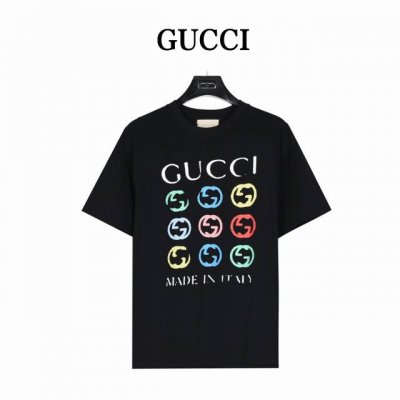 gucci 古驰 25Ss 涂鸦双G多彩印花短袖T恤 原版面料 官方同款 短袖T恤定制260 克双纱同缸染百棉面料 手感舒适 春夏最新砖柜同步 时尚又个性 超级