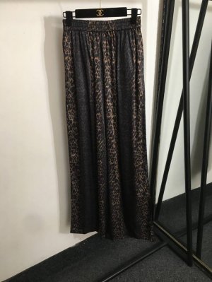 款号20253261 Balenciag*新款 豹纹印花 松紧腰休闲阔腿长裤 咖色 Sml S码 腰围64弹力 长111