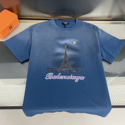 上新 纯原臻品 顶级原版复刻 Balenciaga 巴黎世家25Ss最新巴黎埃菲尔铁塔喷墨涂鸦手绘渐变彩印水洗做旧破坏短袖T恤 原版面料高版本高品质 网红明星同