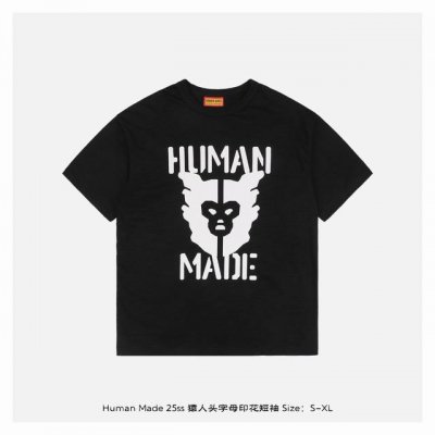 human Made 25Ss 猿人头字母印花短袖 按照原版定制16*21支230G双纱竹节棉 水洗+硅油处理 面料柔软亲肤 黑色印花采用进口胶浆印花 黑色因面