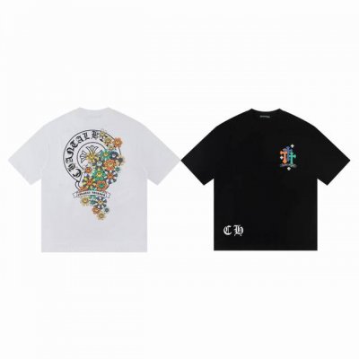 chrome Hearts Ch 克罗心 限定款太阳花十字梵文发泡印花情侣圆领短袖T恤-顶级版本 Color：黑色 白色 Size：S M L Xl Numbe