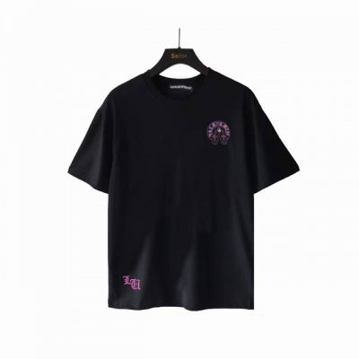 实拍细节图+尺码表 Chrome Hearts 克罗心 贴布粉马蹄刺绣短袖 面料使用260G克全棉双纱面料 区别于市面低克重普通货 ，纹路清晰可见，质感柔软细腻