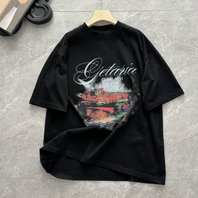 发130！Blcg 巴黎Getariat港口风景帆船Logo字母 印花 水洗 做旧 情侣款 圆领 纯棉 短袖 T恤 潮牌 宽松 休闲 简约 洗水短袖T恤，260