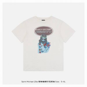 saint Michael 25Ss 耶稣蝴蝶印花短袖 整体面料选用 克100%纯棉16织双纱汗布面料 圆筒无侧缝面料 螺纹选用300G100%纯棉1*1弹力无