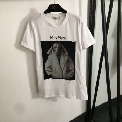 款号20252477 Maxmar*新款 狗头印花贴布时尚短袖T恤，白色，咖色，红色，Sml， M码；肩宽41，胸围100，袖长19，长71