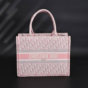 dior迪奥Cd Book Tote经典Oblique牛仔托特包购物袋 中号 粉色 纹路清晰 刺绣细节完美 size :36*28*17