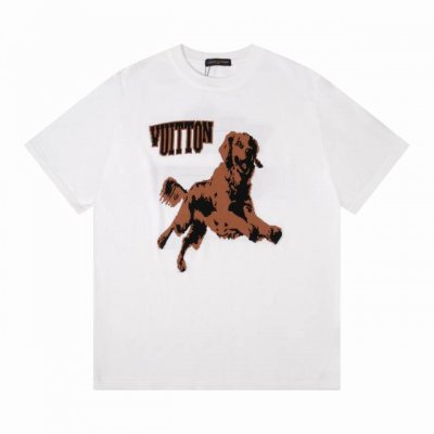 lv 路易家 小狗跳跃Logo 圆领针织短袖 颜色 白色 黑色 码数 M L Xl Xxl