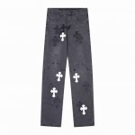P200 款号：H499 Chrome Hearts 马思唯同款Ch克罗心大重工拼接高街牛仔裤 散发着不羁的个性和独特的魅力。每一处磨损和破洞都是精心设计，呈现