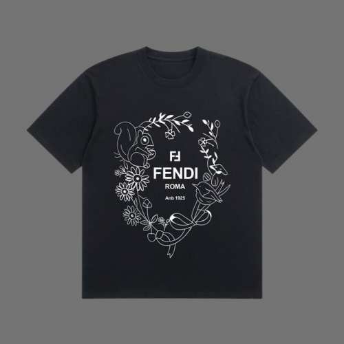 高端品质 Fendi 2025Fall 春夏系列 花卉松鼠短袖T恤 区别普通印花 定织270G32支双纱纯棉面料 宽松版型 男女同款 Size：S M L Xl