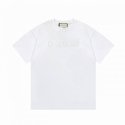 隔天到 Gucci 古驰 凹凸压花双G字母印花 Logo标识精致升级 原版面料 官方同款 短袖T恤 定制 同缸染面料 手感非常舒服 春夏最新版本 颜色: 白色