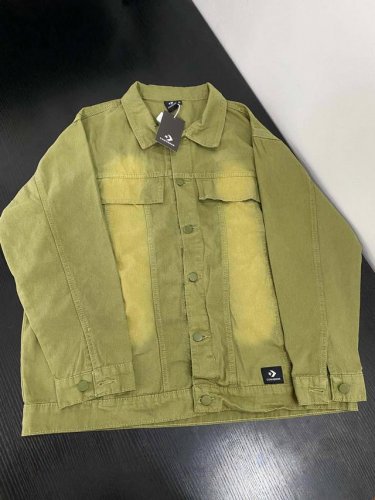 Converse匡威 牛油果色绣标水洗宽松做旧复古牛仔外套情侣款 Color: 牛油果绿色 Size: M-Xl M 肩宽48 胸围114 衣长70 Cm L