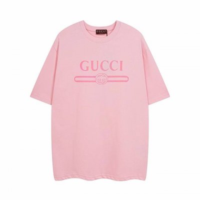 gucci古奇2025春夏腰带经典粉色印花圆领短袖T恤采用260克双纱精棉 衣服偏厚使整体高透气和柔软性 高版本 三标齐全 男女同款克重260克 采用32支的特