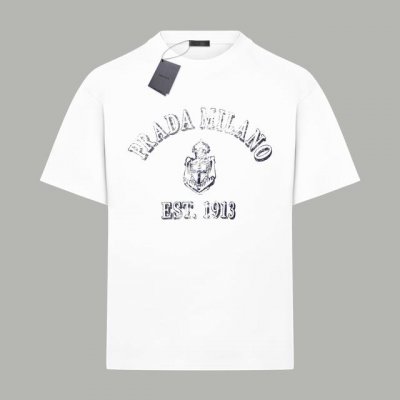 prada 普拉达 官网同款 船柳模糊Logo字母 双纱纯棉短袖 - 280G双纱纯棉顶级面料 手感柔软 百分百纯棉独家出货 定染硫化黑无尘处理面料 -面料：2