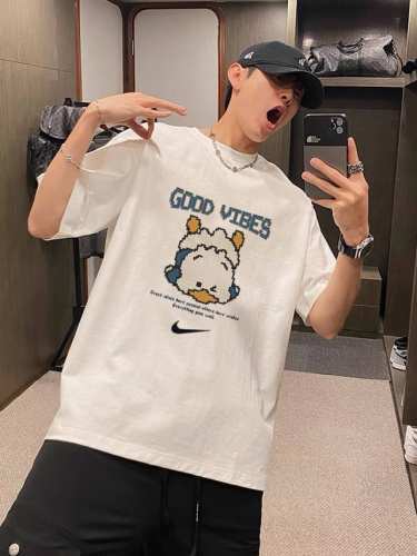 260G重磅纯棉 Nike 耐克 Nk 像素风可爱小鸭 “Good Vibes” 短袖T恤 男女同款 半袖 情侣款 面料工艺： 1.260G重磅纯棉，100%棉