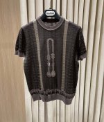 新品#Her*25春夏深咖绳索刺绣半袖针织衫 定色定染 欧代订单 Size S-M-L code 25032802