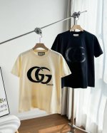 150 Gucci 古驰 2025新款 贴皮双G刺绣字母Logo 后幅织带拼接 男女同款 短袖T恤 ·定制280克100％双纱纯棉面料 ·定染32支双股螺纹 ·