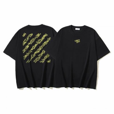 1120# Off-White纯棉260G重磅Off斜条纹印花短袖T恤 黑色 S M L Xl