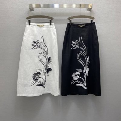 va*25Ss 气质高腰金属扣点缀重工定位绣花A摆半裙，高级面料，颜色:图片2色，面料：刺绣亚麻面料 Smlxl