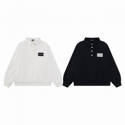 款M823 Miumiu Miu Miu Polo长袖卫衣 面料：32S精棉鱼鳞双股卫衣 抓剪毛 ，400克 罗纹：26S精棉双纱1*1拉架罗纹，500克 工艺