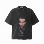 Vt935 足球巨星C罗克里斯蒂亚诺 罗纳尔多 Cristiano Ronaldo Big Face人像复古水洗做旧短袖T恤 小领口设计 白墨数码直喷印花 高街