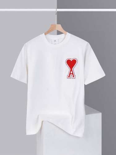 ami Paris 2025 Ss春夏新款 爱心Logo刺绣 圆领短袖T恤男女同款！ 经典小红心 毛绵刺绣 短袖T恤，纯棉洗水面料，定型 不缩水 洗水后270克