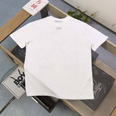 高版本 2025新款Off-White经典刺绣双箭头字母图案Logo绣花休闲情侣圆领短袖T恤，采用32支双纱精梳纯棉爽滑手感，纯棉不起球不起毛，面料厚度240克