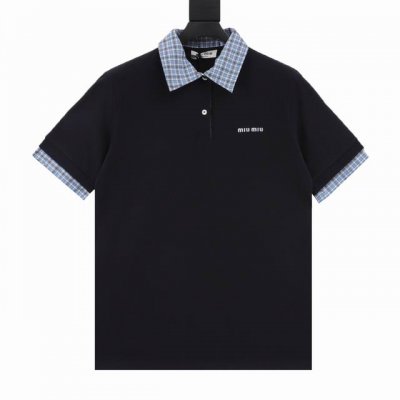 Miu Miu缪缪Mm 蓝格领徽标短袖polo衫 正品9050购入开发，采用 克双精疏棉股珠地布，定制条纹梭织布，定制扁机罗纹，面料酵洗，进口刺绣，定制辅料，合