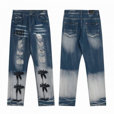 M52 自主 Amiri 椰子树刺绣 牛仔裤长裤 Amiri高街基础破洞紧身弹力牛仔裤长裤 Amiri品牌的牛仔裤打破的原有牛仔裤的制作工艺和裁剪，布料都比较柔