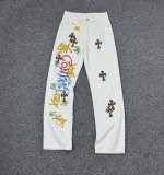 P160 款号：H738 Chrome Hearts & 克罗心 白底拼豹纹中古涂鸦绘画高街牛仔裤 克罗心里面颜色最能打的裤子啦啦啦 采用珠帆布面料，重工水洗使