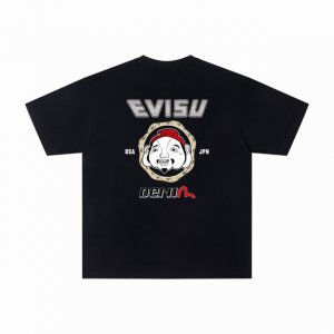 款号 Wkd37 evisu福神新款后背佛头印花短袖T恤 面料采用260G双纱梳精纯棉爽滑手感 纯棉不起球不起毛 上身舒适 质量保证 原厂面料 定定制染 包浆印