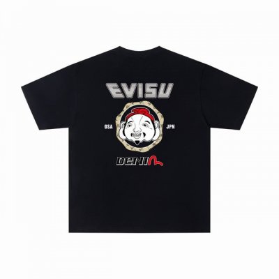 款号 Wkd37 evisu福神新款后背佛头印花短袖T恤 面料采用260G双纱梳精纯棉爽滑手感 纯棉不起球不起毛 上身舒适 质量保证 原厂面料 定定制染 包浆印