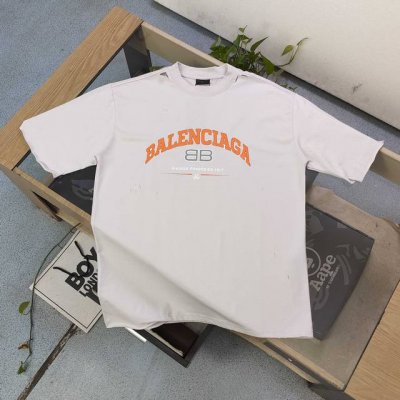 高版本 2025新款Balenciaga巴黎世家双B剪刀裂纹字母图案Logo印花休闲情侣宽松短袖T恤，Oversize宽松版型，独一无二的活性环保面料染色，采用