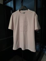 p130【高端复刻】 loewe/罗意威 25Ss 官网同步大Logo激光贴布刺绣短袖（粉色） 面料说明 32支精棉紧密平纹280克 配套1:1十字罗纹260克