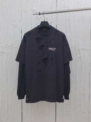 Balenciaga* 巴黎25Ss真两件套可乐破坏长袖 面料采用230克纯棉平纹布内外真两件搭配32S双纱拉架螺纹350G精棉面料通常具有较好的吸湿性透气性保