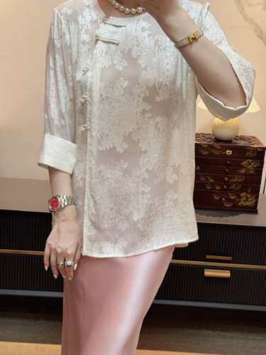 真丝烧花新中式上衣，S- Xl