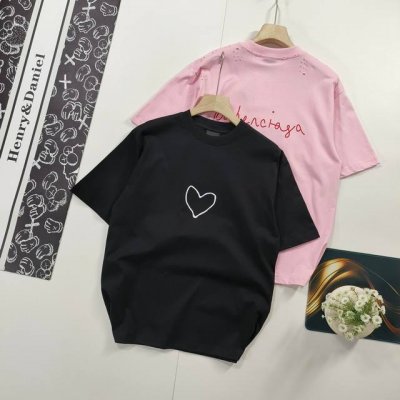 尺码Xs-L七夕限定 balenciaga 巴黎世家2025 Ss 七夕限定款爱心Logo印花洗水磨烂做旧情侣款短袖T恤 本市场No.1的质量 真正天花板品质