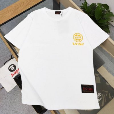 款号：F501 2025新款福神Evisu家花Logo后背烫金大M字母印花休闲情侣圆领短袖T恤，经典永远不会过时、人手必备款，230G纯棉精梳棉不起球不起毛，上