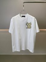 140 Lv 2025Ss春夏新款 重工刺绣圆领短袖T恤 高品质 手感柔软 定制面料 做工精细 男女同款 黑色 白色 S M L Xl Xxl