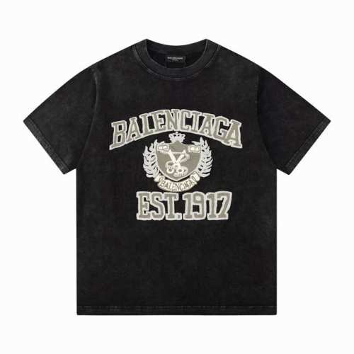 款M131 巴黎麦穗水洗 Balenciaga巴黎.24春季新款，皇冠麦穗剪刀发泡印花工艺.成衣做旧洗水短袖T恤.砖柜同步.面料采用巴黎Zp定织定染全棉双纱紧密