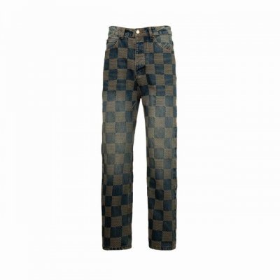 白底图！ 供 复刻版本 Louis Vuitton 路易威登 Lv棋盘格怀旧牛仔裤 这款经典牛仔夹克以标志性的3D Damier为特色，其纹理提花和“Marqu