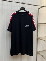 bal 巴黎25Ss双环字母刺绣肩膀拼接拼色条纹廓形短袖T恤 肩膀采用卫衣毛圈棉布，拼接涤织带 Size:1 2 3 4