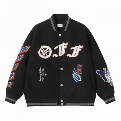 off White X27 尺码：M Lxl Xxl Offwhite24Ss走秀款棒球服夹克外套 原板开模，耗时一个月出货 重工刺绣拼皮棒球服 大身采用羊毛呢