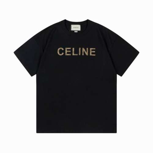 gucci 古驰 联名 Celine 赛琳 限定系列 2025新款 联名贴布字母Logo 男女同款 短袖T恤 定制300克100％双纱纯棉面料 定染32支双股螺