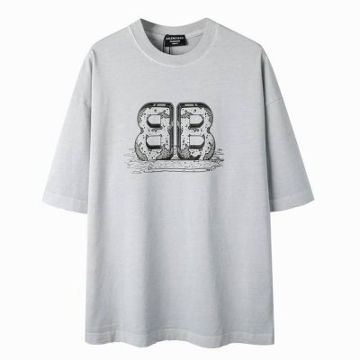 爆款推荐 Balenciaga巴黎世家2025新款双B立体字印花短袖T恤 原版面料高版本高品质 网红明星同款 250G双重高温染色洗水 经典双B立体字体印花工艺