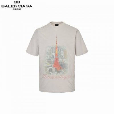 Baenciaga 巴黎世家 水洗破洞东京银座铁塔夜景短袖 重度做旧磨破 领口 兜边 袖口 前后螺纹 破洞细节清晰可见 印花采用日本Brother白墨数码直喷成