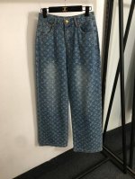 款号20252261 Lv*新款 老花Logo提花阔腿牛仔长裤，蓝色，S-Xl， M码；腰围70，长107