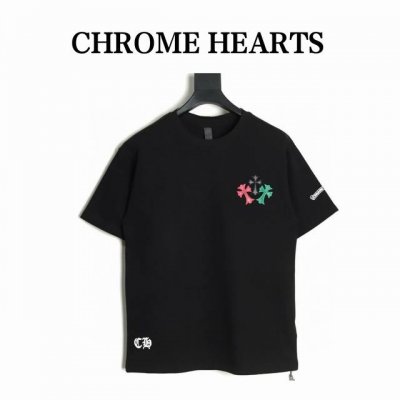 chrome Hearts 克罗心 彩色满皮标十字架短袖T恤 采用直喷进口机器印花 五金辅料均开磨定制 正确配置 黑色2025克罗心正品包装 280克定制定染双