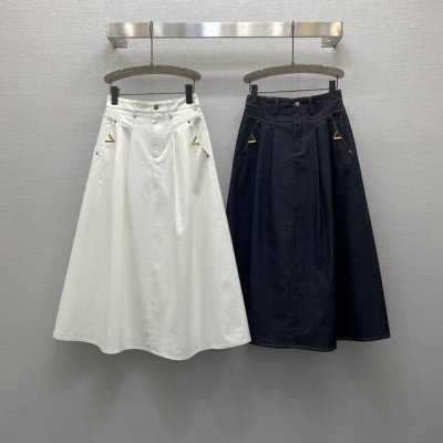 Va*25Ss 气质高腰明线压褶设计金属扣点缀长款半裙，高级面料，颜色:图片2色，面料：洗水棉面料 Smlxl